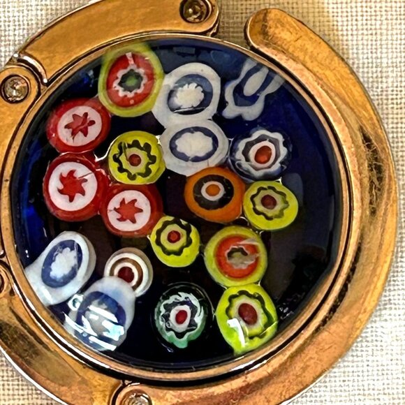 Blue Millefiori Glass Purse Hook With Foldable Metal Design - Picture 5 of 6
